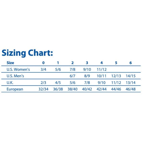 Size chart for Spenco Rx Comfort Insoles