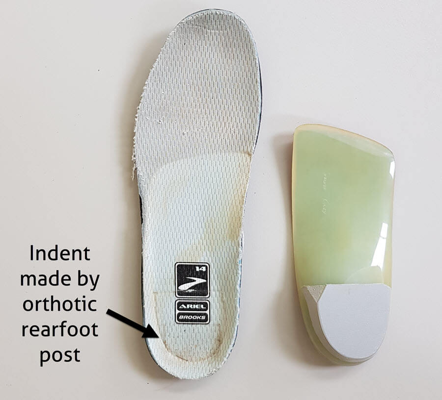 Indent made by orthotic making it sit too far forward