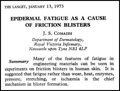 Blister research from Comaish in 1973: shows blisters are caused by shear