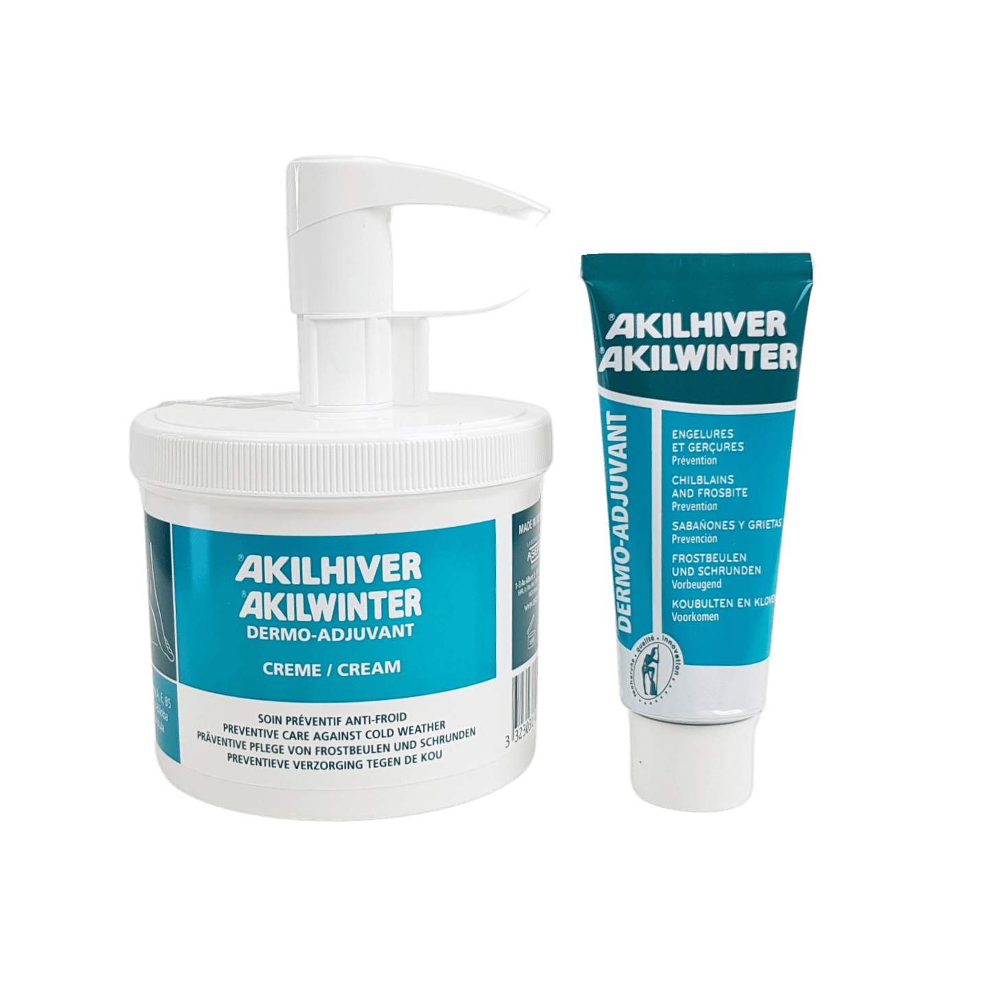 Akileine Akilwinter size options 75ml tube and 500ml pump tub (for Chilblain Prevention)