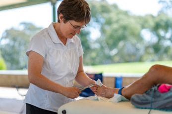 BlisterPod Rebecca Rushton tending to patient